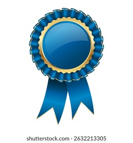 Golden Award Badge with Blue Ribbon Vector Illustration
