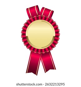 Golden Award Badge with Red Ribbon Vector Illustration