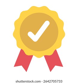 Golden award badge with a white checkmark, symbolizing quality and approval.