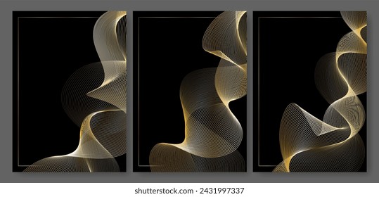 Golden award certificate. Thin wavy elegant lines luxury swirl in light ray. Curved vector pattern glitter texture ribbon. Elegant platinum swoosh of wind or smoke