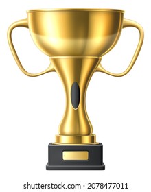 Golden Award With Empty Nameplate. Shiny Realistic Trophy Cup