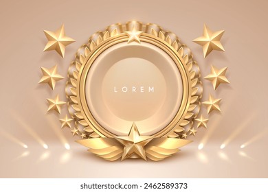 Golden award frame with laurel wreath and stars