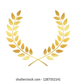 Golden Award Laurel Wreath. Winner Leaf label,  Symbol of Victory. Vector Illustration EPS10