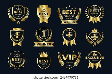 Golden award logo design. Winner's medal logo set.