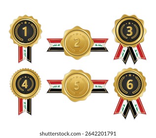 Golden award medal with iraq flag ribbons for winners