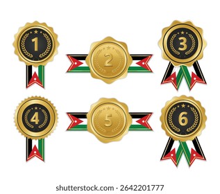 Golden award medal with jordan flag ribbons for winners