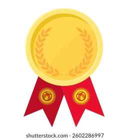 Golden award medal with Kyrgyzstan flag ribbons for winners