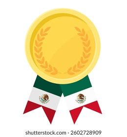 Golden award medal with Mexico flag ribbons for winners