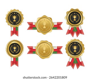 Golden award medal with oman flag ribbons for winners