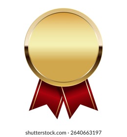Golden award medal with red ribbons for sport and games