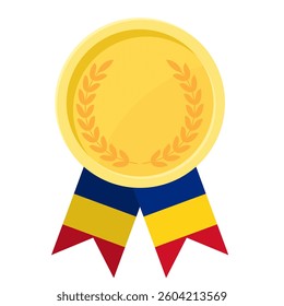 Golden award medal with Romania flag ribbons for winners