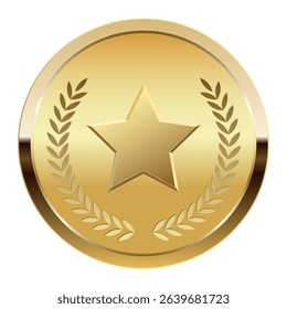 Golden award medal and star for sport and games