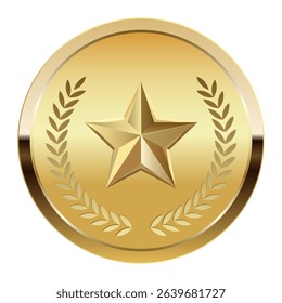 Golden award medal and star for sport and games