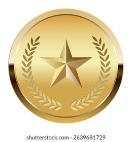 Golden award medal and star for sport and games