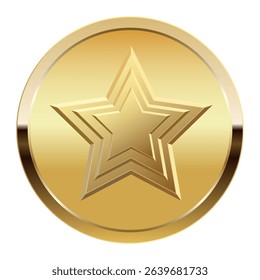 Golden award medal and star for sport and games