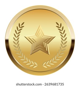 Golden award medal and star for sport and games