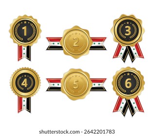 Golden award medal with syria flag ribbons for winners 