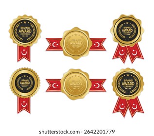 Golden award medal with turkey flag ribbons for winners 