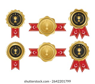 Golden award medal with turkey flag ribbons for winners 