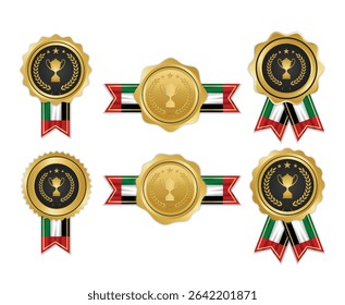 Golden award medal with UEA flag ribbons for winners