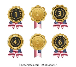 Golden award medal with USA flag ribbons for winners