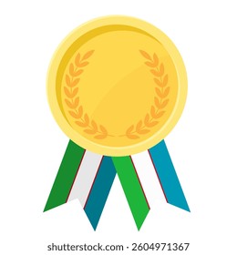 Golden award medal with Uzbekistan flag ribbons for winners