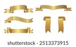 Golden award ribbon, luxury labels and badges premium quality certificate ribbons. Vector of various shapes. Collection of Different Empty Gold Ribbon and Label Design for text 