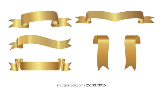 Golden award ribbon, luxury labels and badges premium quality certificate ribbons. Vector of various shapes. Collection of Different Empty Gold Ribbon and Label Design for text 