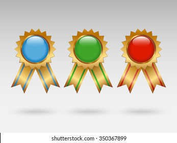 Golden award ribbon set. Vector Illustration.