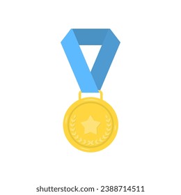 Golden award with ribbon and star flat vector illustration