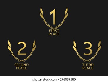 Golden award set. First, second and third place icons - Shutterstock ID 296089580