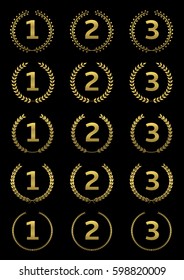 Golden award set. First second third places, Number one