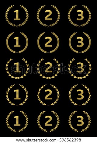 Golden award set. First second third places, Number one