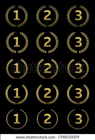 Golden award set. First second third places, Number one