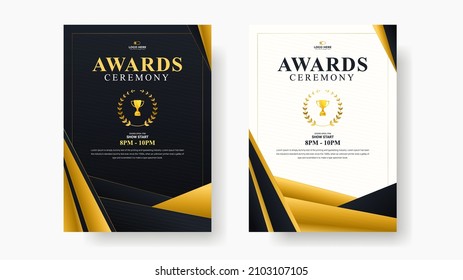 Golden award sign with modern glowing background, award ceremony flyer poster design svg