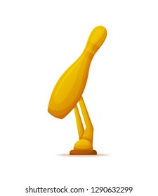 Golden award of skittle, element for bowling game, 3D trophy of ninepins, glossy winner prize on white. Symbol of competition and championship vector