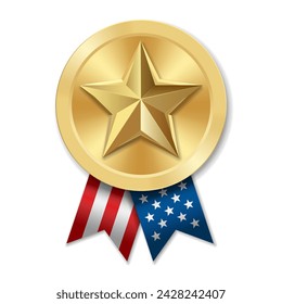 Golden award sport medal with USA ribbons and star