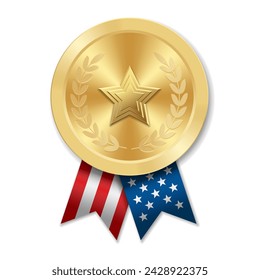 Golden award sport medal with USA ribbons and star