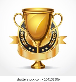 Golden Award Trophy And Medal. Vector Illustration