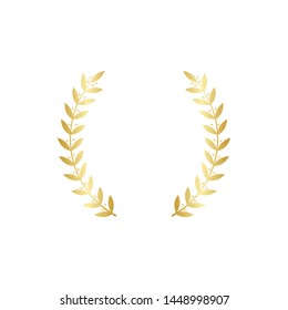 Golden award wreath frame with two separate round gold branches with symmetric leaves, round vintage laurel symbol for champion honor or royal heraldic sign, isolated vector illustration