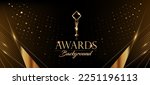 Golden Awards Background. Jubilee Night Decorative Invitation. Trophy on Stage platform with spotlight. Wedding Entertainment Hollywood Bollywood Night. Elegant Luxury Steps Floor. Film Awards. 