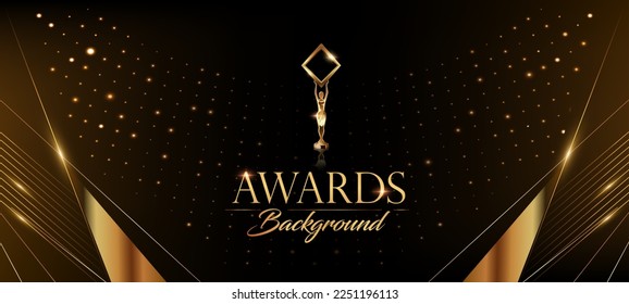 Golden Awards Background. Jubilee Night Decorative Invitation. Trophy on Stage platform with spotlight. Wedding Entertainment Hollywood Bollywood Night. Elegant Luxury Steps Floor. Film Awards.  svg