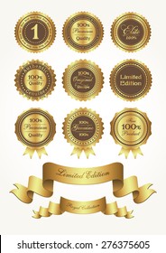 Golden awards and ribbons, vector illustration