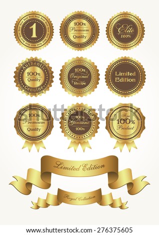 Golden awards and ribbons, vector illustration