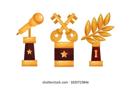 Golden Awards and Trophy of Different Shapes Vector Set