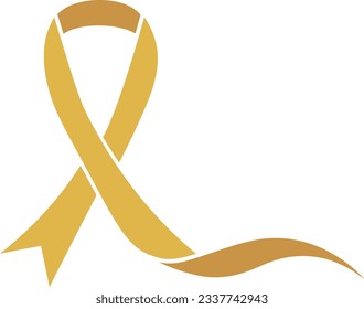 Golden awareness ribbon to show support for childhood cancer. February 15 International Childhood Cancer Day.