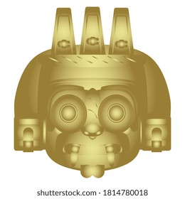 Golden Aztec mask. God of rain Tlaloc. Pre-Columbian Native American Mexican art. El Dorado symbol.