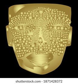 Golden Aztec mask. Monochrome glossy silhouette. Isolated vector illustration. Pre Columbian Native American art.