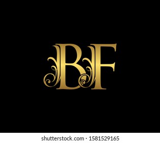 Golden B, F and BF Letter Classy Floral Logo Icon,  Elegant Design.