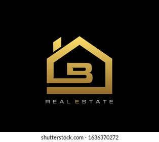 Golden B House Logo Design, Real Estate Icon.